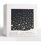 Stylish 5x5 Inch Black and Gold Napkins for Party -100 Pack Star Cocktail Napkins - Black and Gol...