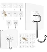 Ninth Five 30Pack Adhesive Hooks Set, Stainless Steel Clear Sticky Hooks, Heavy Duty Wall Hooks f...