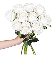 Hawesome Artificial Flowers 10 PCS Silk Roses with Long Stems Faux Realistic Roses for Wedding Bo...
