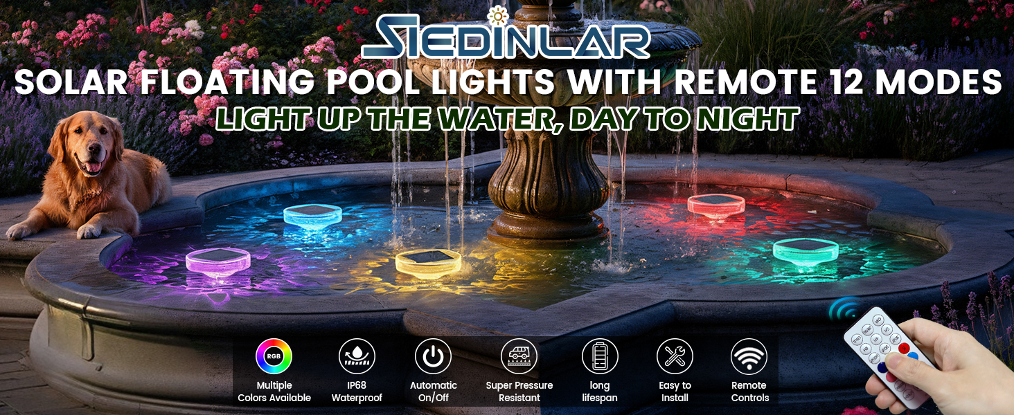 SIEDiNLAR Solar Floating Pool Lights 12 Modes