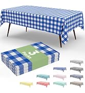 Smiry 3 Pack Blue Gingham Disposable Tablecloths - 54" x 108" Heavy Duty Plastic Table Cloth, Wat...