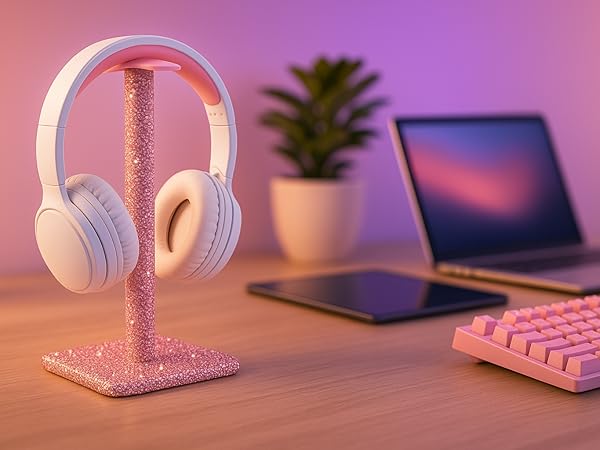 pink rhinestone headphone stand sitting