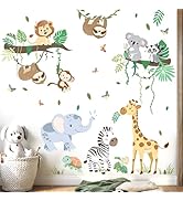 Baby Animals Wall Stickers for Nursery: Jungle Monkey Elephant Giraffe Lion Wall Decals - Kids Gi...