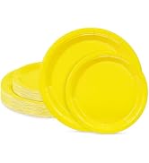 LIKAJON 50 Pcs Yellow Paper Plates, 25 Pcs 9 Inch and 25 Pcs 7 Inch Disposable Dessert Plates for...