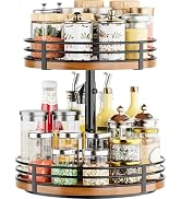 Lazy Susan Turntable Organizer Adjustable - 2 Tier Wood Rotating Spice Rack 12 Inch Lazy Susan fo...