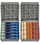 Grey Fabric Foldable Sock Drawer Organizer 4 Pack with 96 Cells - Keeps Socks, Underwear, Belts, ...