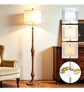 Fismool 67.5'' Rustic Wooden Floor Lamp with Linen Shade, Farmhouse Floor Lamp for Living Room, B...