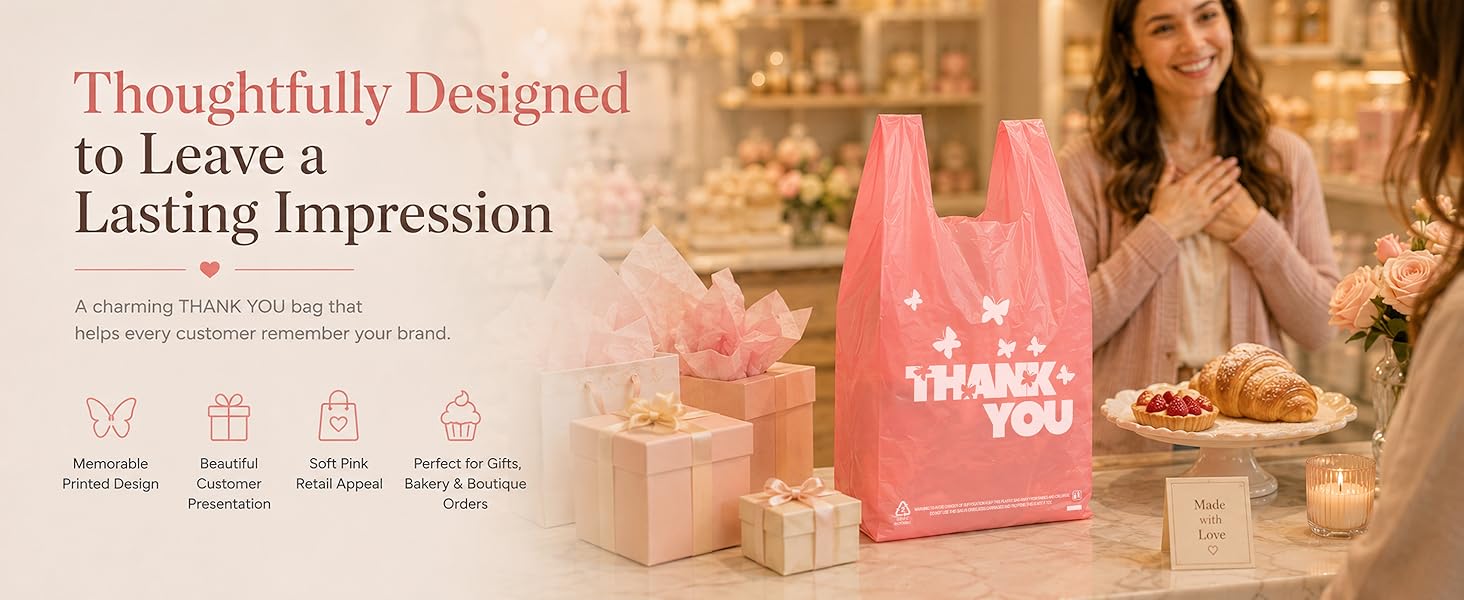 Pink Thank you t shirt bag
