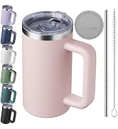 VAKAROTK 20oz Insulated Coffee Mug With Handle For Desk,Light Pink | 18/8 Stainless Steel Thermal...
