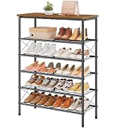 Tajsoon 6 Tier Free Standing Shoe Rack for 20-24 Pairs, X Shape Fixed Frame Metal Mesh Shoe Rack ...