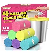 T.FORING Small Trash Bags 4 Gallon, 0.86 Mil, Unscented, Colored, 150 Count | 15 Liter Garbage Ba...