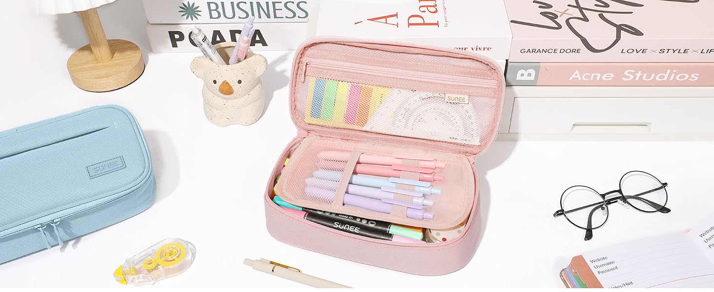 SUNEE Cute Pencil Case, Large Capacity Pencil Pouch, Big Storage Organizer for Stationery,