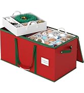 Simple Houseware Heavy-Duty Large Christmas Ornament Storage Box with Adjustable Dividers, Stores...