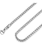 HZMAN 3.0 mm Stainless Steel Wheat Silver Chain Necklaces for Men & Women 16" -30"