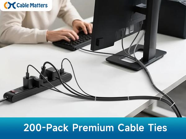 200-pack of zip ties in assorted sizes for indoor and outdoor use.