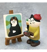Eysinyge Miniature Cat Artist Trinkets, Mona Lisa Portrait Figurines for Car Dashboard & Home Off...