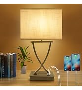 OYedis 3-Way Dimmable Touch Control Table Lamp with Type C/USB Charging Port and 1 AC Outlet Whit...