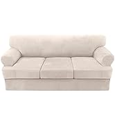 H.VERSAILTEX Sofa Cover 4 Piece T Cushion Sofa Slipcovers Thick Velvet Couch Cover Furniture Prot...