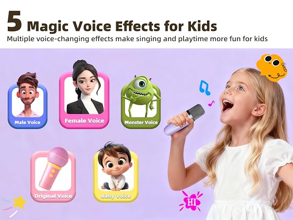 Kids Karaoke Machine for Ages 3-12, Portable Bluetooth Speaker with Two Wireless Microphones