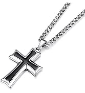 HZMAN Mens Stainless Steel Cross Pendant Necklace Flower Basket Chain