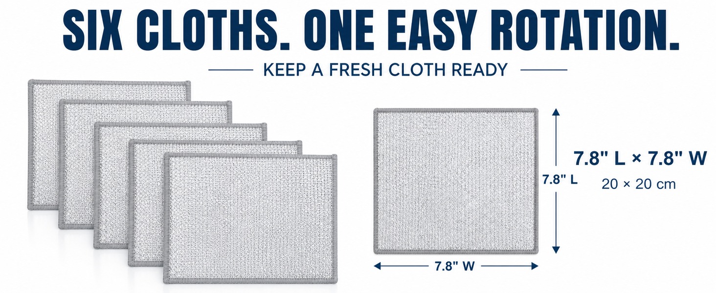 Six GIUBOG cleaning cloths measuring 7.8 by 7.8 inches each.
