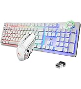 FELiCON Rechargeable Gaming Wireless Keyboard and Mouse Set Rainbow RGB LED Backlit Suspended Key...