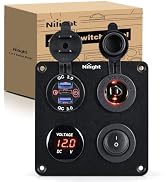 Nilight 4 in 1 Toggle Switch Panel Red Power Outlet USB Charger Voltmeter | Dual QC18W & PD30W Ch...
