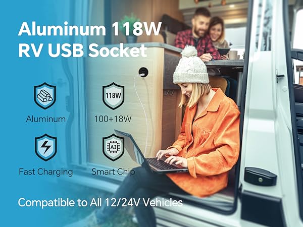 Aluminum 118W RV USB Socket