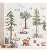 Amaonm Large 63x 51inch Woodland Forest Pine Animals Wall Decal Sticker, Whimsical Landscape with...