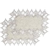 Raedan Natural Linen Placemats Set of 2, Neutral Earth Tones Beige Lace Coffee Doily Table Topper...