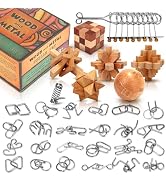 Brain Teaser Wooden Metal Puzzles - Stocking Stuffers Brain Teaser IQ Test Disentanglement Iron L...