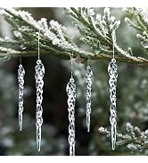 Naler 24 Pieces Christmas Icicle Drop Ornaments Clear Icicles for Christmas Tree Decorations, 5.1...