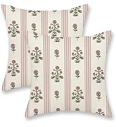 DAFENA Preppy Pink Green Pillow Covers 18x18 Inch 2 Pcs Block Print Striped Vintage Floral Decor ...