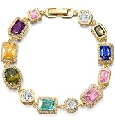 Gold/White Gold Color Plated Tennis Bracelets for Women Rainbow Cubic Zirconia Tennis Bracelet Je...