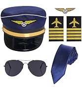 Haakong Airline Pilot Costume for Men Pilot Hat Epaulettes Sunglasses and Wing Patche Halloween P...