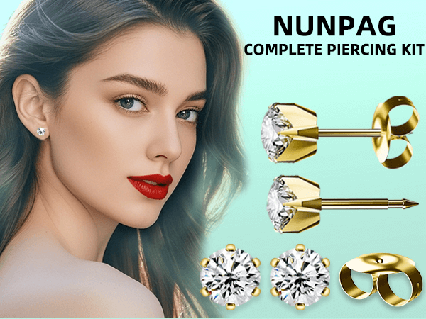 12 Pcs Ear Piercing Kit Disposable Ear Piercing Gun Kit with 4 Pcs 6 Prong Setting Cubic Zirconia