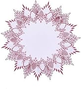 Raedan White Dark Red Linen Lace Doily 15 inches Round Neutral Earth Tones Beige Lace Coffee Tabl...