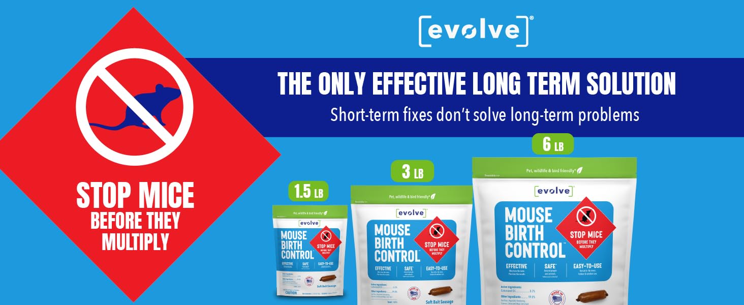 Evolve Mouse Birth Control - stop mice before they multiply, 1.5lb, 3lb, and 6lb bags