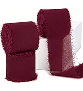 Burgundy Chiffon Ribbon 1.5 Inch x 3 Rolls Total 21 Yards Handmade Fringe Silk Chiffon Fabric Rib...
