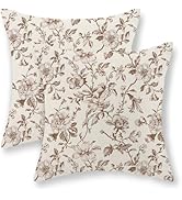 DAFENA Brown Vintage Floral Pillow Covers 18x18 Inch 2 Pcs Fall Brown Cream Rustic Toile Chinoise...