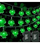 ODEETRONIC 2 Sets Shamrock String Lights, Total 32.8ft 100 LED Green St Patricks Day Lights with ...