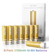 imuto Rechargeable AA Ni-MH Batteries, 2700mAh 1.2V 8 Pack Long Life