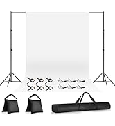 Qoolfoto 10×7FT White Backdrop with Stand Kit, 6×9FT White Screen Background with Photography Sta...