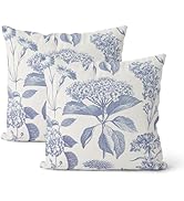 DAFENA Vintage Blue Pillow Covers 18x18 Inch 2 Pcs Boho Floral Decor Throw Pillows Hydrangea Flow...