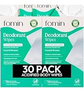 FOMIN Acidified Travel Deodorant Wipes For Women & Men - 30 Count - Coastal Breeze - pH Balanced,...