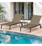 DWVO Outdoor Chaise Lounge Set, 2 Patio Chaise Lounge Chairs with Side Table, Textile Pool Lounge...