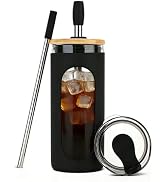Sursip 20 oz Glass Tumbler with Lids and Straws, Reusable Borosilicate Glass Iced Coffee Cup with...