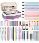 DazSirit 62 PCS Aesthetic School Supplies with Foldable Pencil Case, 12 Pastel Highlighters, 4 Er...