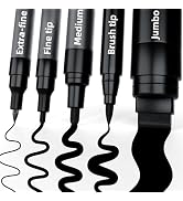 TECADA 5 Black Paint Pens, 5 Different Tips Acrylic Paint Markers for Rock Painting, Glass Markin...