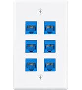 Iwillink (1-Pack) 6-Port Ethernet Wall Plate, RJ45 Wall Plate with Inline Coupler insert, Female ...